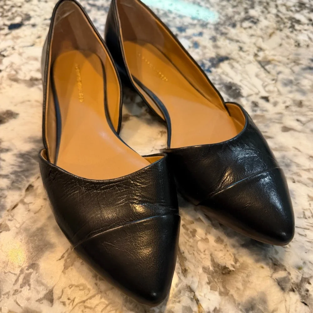 Tommy Hilfiger Narcee Black Leather Pointed Toe d'Orsay Cap Toe Flats‎ Mens 8M